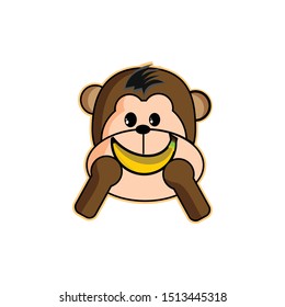 Banana tropical fruit icon vector graphics with monkey smile banana