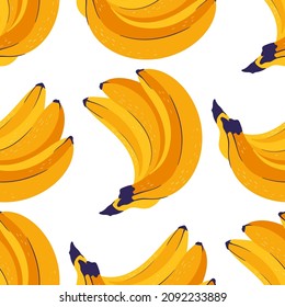 Banana. Tropical fruit seamless pattern in hand-drawn style. Vegetarian food vector repeat background for colorful summer fabric.