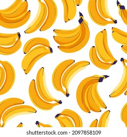 Banana. Tropical fruit seamless pattern in hand-drawn style. Vegetarian food vector repeat background for colorful summer fabric.