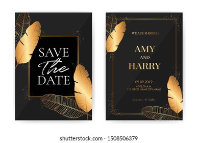 Banana Tropical Invitation cards, Black and Golden luxurious, Invitation and Greet template.