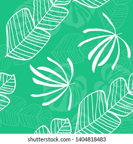 Banana Tropical leaves floral print exotic seamless pattern. The texture of the fabric leaves of banana and palm trees. Exotic Hawaiian print for swimsuits.