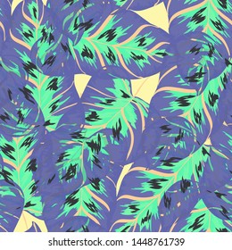 Banana Tropical leaves floral print exotic seamless pattern. The texture of the fabric leaves of banana and palm trees. Exotic Hawaiian print for swimsuits.