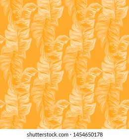 Banana Tropical leaves floral print exotic seamless pattern. The texture of the fabric leaves of banana and palm trees. Exotic Hawaiian print for swimsuits.