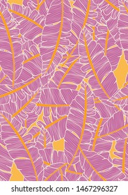 Banana Tropical leaves floral print exotic seamless pattern. The texture of the fabric leaves of banana and palm trees. Exotic Hawaiian print for swimsuits.