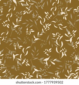 Patrón tropical bananero con follaje khaki verde exótico y flores hawaii en estilo abstracto. Textura gráfica sin inconvenientes sobre el fondo de la luz. Impresión de la playa de verano o de arte de la jungla