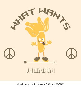 Banana. T-shirt or sweatshirt print. Logotype type for vegetarian, vegan. Vector image of a banana in a retro style with a positive slogan. Package design.