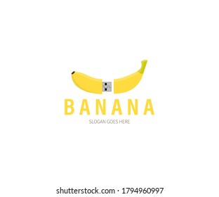 Banana usb, Kabel, Digital, Chip Logo Konzept. Vektordesign-Illustration. Symbol und Symbolvorlage für Vektorgrafiken.