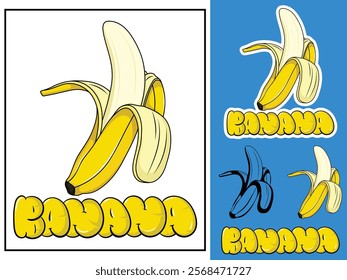 Banana vector art for products and apparel, hand-drawn designs, editable.