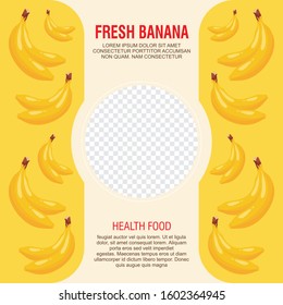 Banana Vector Background with colorful flat design, Fresh and healthy concept, with space for place your image and text
