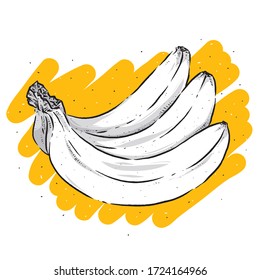 Banana vector. Engraved organic food hand drawn sketch engraving illustration. Banana isolated on colourful background.