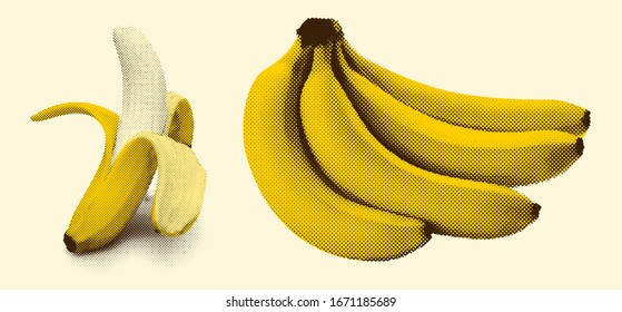 Banana vector halftone dotted grunge texture
