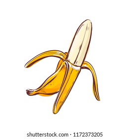 Banana. Vector hand drawn illustration. Yellow fruit symbol