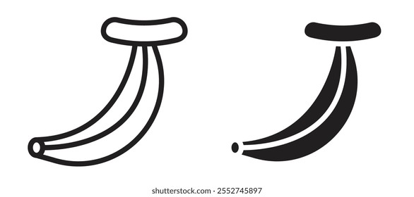 Banana vector icon set black filled and outlined style.