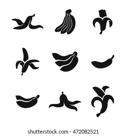 Banana vector icons. Simple illustration set of 9 banana elements, editable icons, can be used in logo, UI and web design