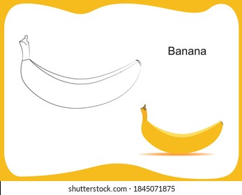 Ilustración de vectores bananeros. B por Banana. Icono bananero para libro de colorear. Vector de Banana para Niños Practica el Libro de Planes. 