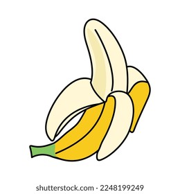 Banana vector illustration. Cute cartoon banana fruit. Banana hand draw isolated.