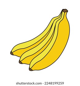 Banana vector illustration. Cute cartoon banana fruit. Banana hand draw isolated.