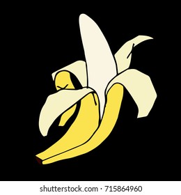 Banana vector illustration. Doodle style. Design icon, print, logo, poster, symbol, decor, textile, paper, card. 