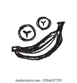 Banana vector illustration with hand-drawn crayon texture. Banana symbol on white background for bananas bread packs, bananas milk package and bananas fruit brand logo template design.