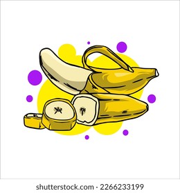 Banana Vector Illustration, fondo de icono para el diseño de afiches en fondo blanco