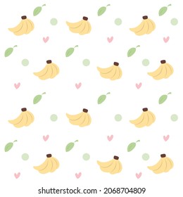 Banana vector illustration. Seamless pattern of cute little fruits. Fun digital art.