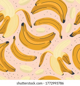 Banana vector illustrations. Seamless pattern background. hand draw cartoon Scandinavian nordic design style for fashion or interior or cover or textile.