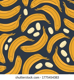 Banana vector illustrations. Seamless pattern background. hand draw cartoon Scandinavian nordic design style for fashion or interior or cover or textile.