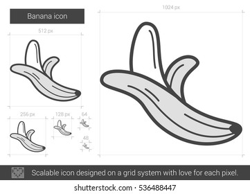 Banana vector line icon isolated on white background. Banana line icon for infographic, website or app. Scalable icon designed on a grid system.