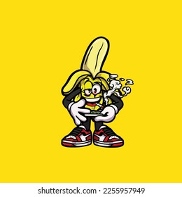 banana vector making joint and smoking nug weed cartoon