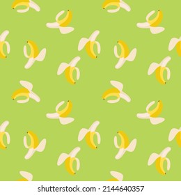 banana vector seamless background on light green background