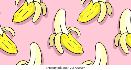 Banana, vector seamless pattern in the style of doodles, hand drawn