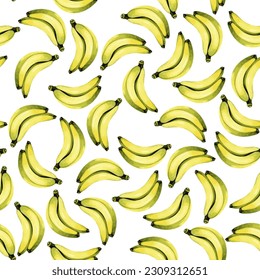 Banana vector seamless pattern in watercolor style. Banana sweet fresh tasty fruit, breakfast healthy food