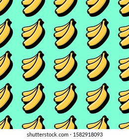Banana vintage seamless pattern. Aqua Color background. Vegetarian healthy food.Seamless vector for print design. Natural bright design. Trendy style design for beach wallpaper, print.Spring pattern. 