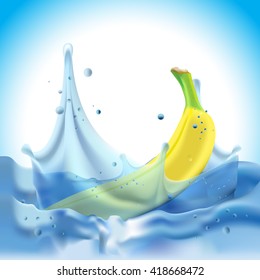 Banana in water splash