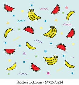 banana and watermelon fruit seamless pattern vector background