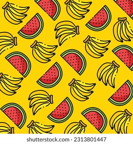 Banane und Wassermelonen-Muster, Design oder Hintergrund