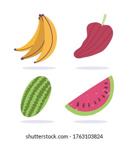 banana watermelon and pepper fruits vegetable fresh nutrition diet organic food vector illustration
