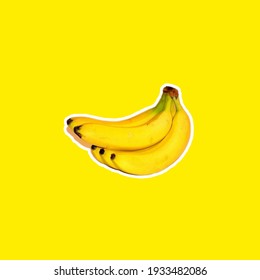 Banana with white stroke on yellow background