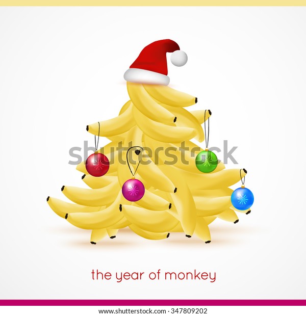 Banana Xmas Tree Santa Hat Stock Vector (Royalty Free) 347809202
