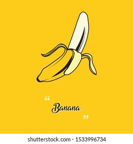 Banana in yellow background - Vector art illustration