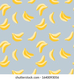 Banana yellow and grey seamless pattern with fruit isolated objects for baby or toddler boy clothing. Yellow and dark grey repeat design for fabric or wallpaper.