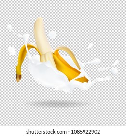 Banana and yogurt splash 3d  vector realistic illustration