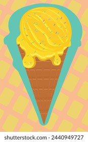 banana-flavored ice cream, yellow in color, with the addition of culinary sweet sprinkles