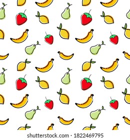 banana,pear,lemon,strawberry seamless pattern for printing,background etc