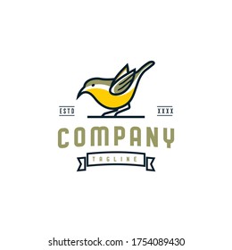 Bananaquit bird logo design template. Awesome a bananaquit bird with emblem logo. A bananaquit bird line art logotype.