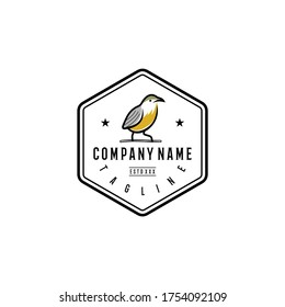 Bananaquit bird logo design template. Awesome a bananaquit bird with badge logo. A bananaquit bird line art logotype.