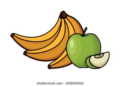 Bananas and apples sliced cartoon vector illustration graphic design