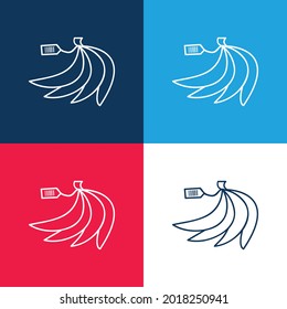 Bananas con código de barras En etiqueta azul y rojo cuatro colores mínimo conjunto de iconos