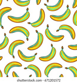 Bananas bright colorful seamless pattern, template for your design. Fresh fruits collection. Decorative hand drawn doodle vector illustration