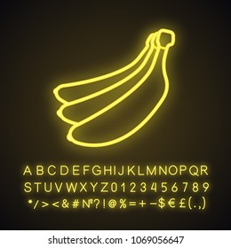 Bananas bunch neon light icon. Glowing sign with alphabet, numbers and symbols. Vector isolated illustration
